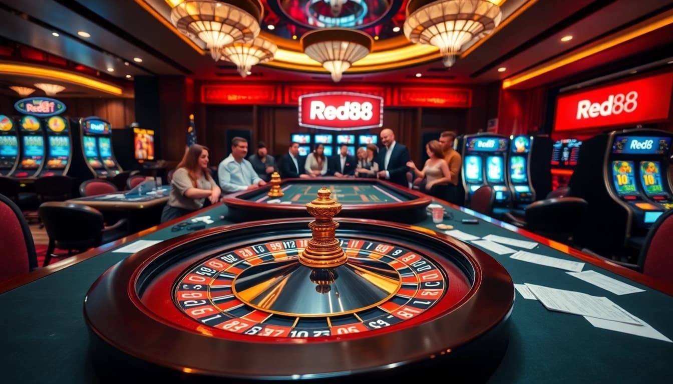 Engaging players at red88 casino enjoy a luxurious roulette experience, filled with excitement and high stakes.