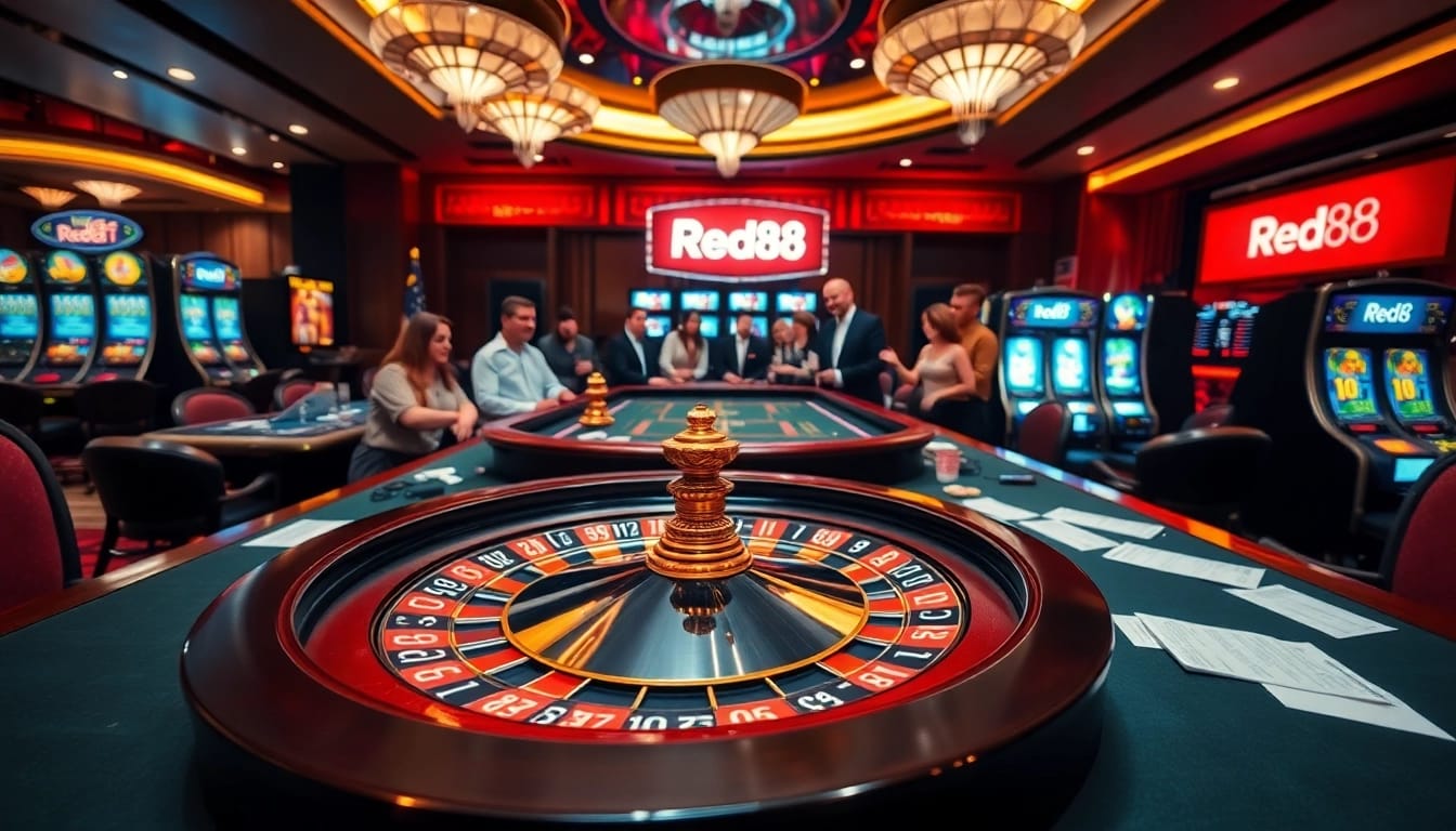 Engaging players at red88 casino enjoy a luxurious roulette experience, filled with excitement and high stakes.