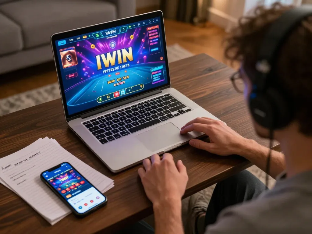 IWIN live dealer gaming session in a cozy home environment with strategic notes