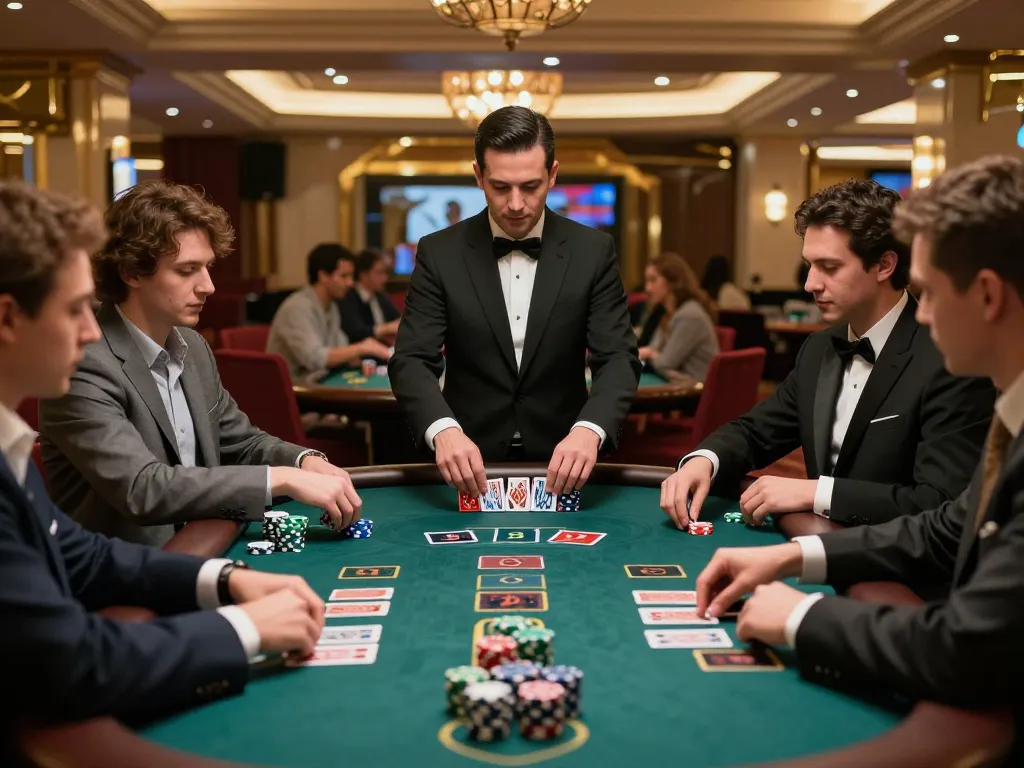 Players engaging in high-stakes blackjack at f8beta2, showcasing strategy and excitement in a luxury casino.