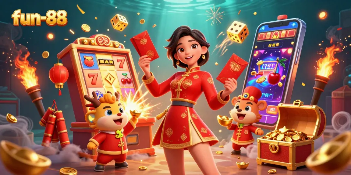 Experience the excitement of fun-88 with vibrant casino elements, celebrating Lunar New Year.