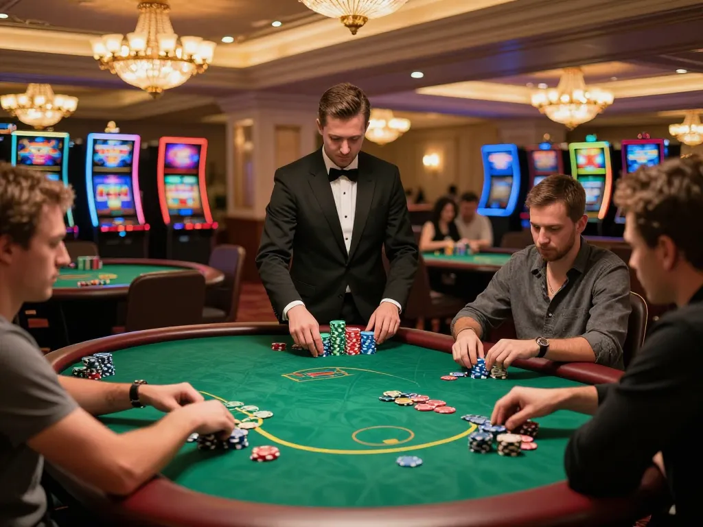 Players strategizing at Nohu90 poker tables, enjoying a thrilling casino atmosphere.
