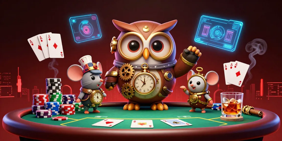 Kèo nhà cái offers exciting poker action in a colorful steampunk casino scene filled with energy and vibrant characters.