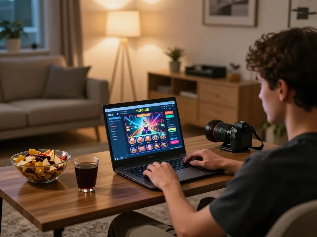 Engaging with hitclub casino interface during a relaxed home gaming session.