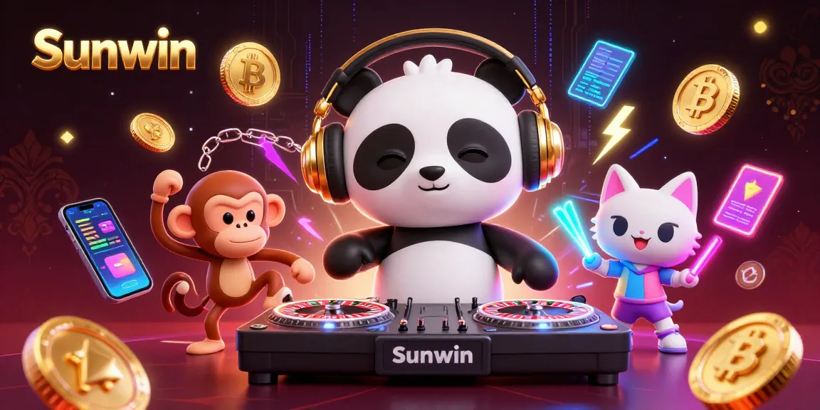 Experience thrilling games at Sunwin with our vibrant casino characters in a dynamic digital scene.