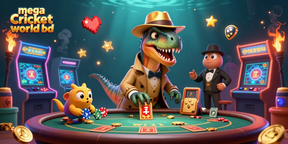 Experience mega cricket world bd in this vibrant 3D illustration featuring dynamic casino characters.