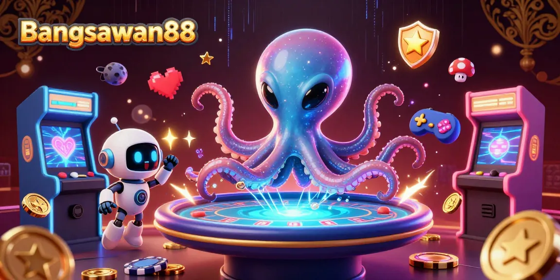 Bangsawan88 showcases vibrant energy at a poker table, surrounded by playful arcade elements, enhancing the betting experience.