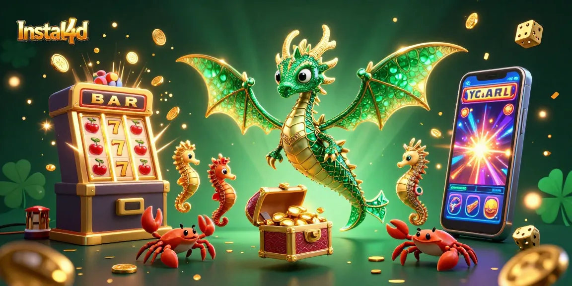 Experience the excitement of Instal4d with a vibrant 3D casino illustration showcasing rich game elements and a lucky seahorse guard formation.