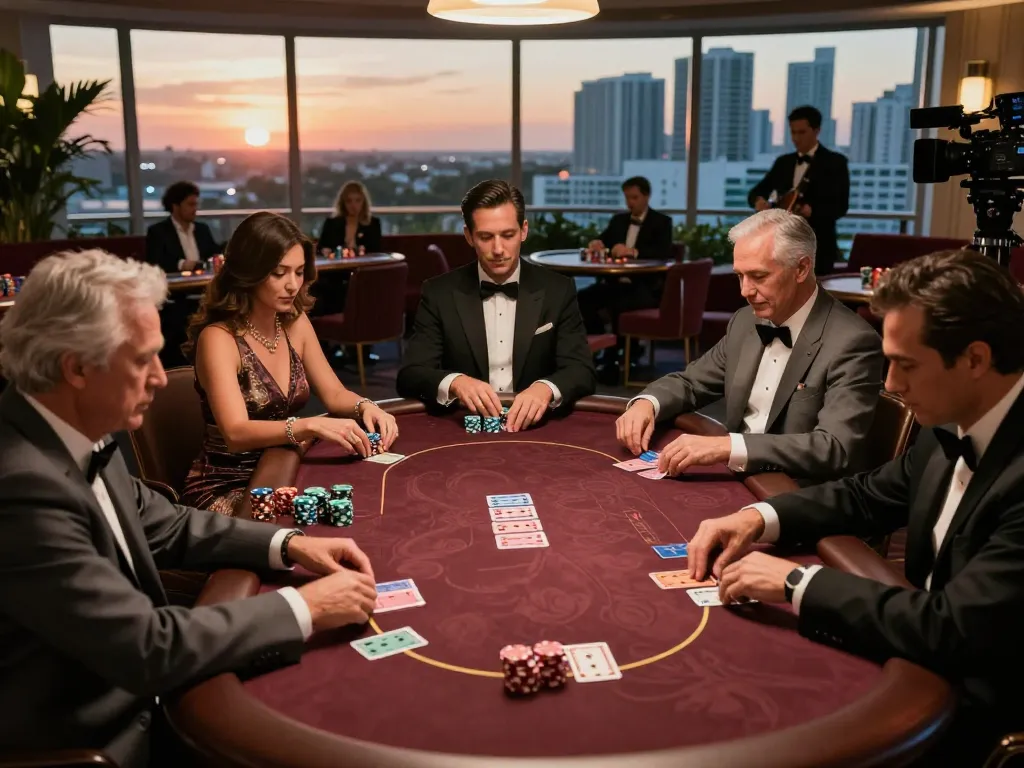 Engaged players at hitclub poker table during a high-stakes game, showcasing excitement and competitive spirit