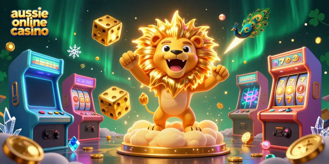 Play and win at aussie online casino with energetic visuals of games and thrills in a vibrant 3D scene.