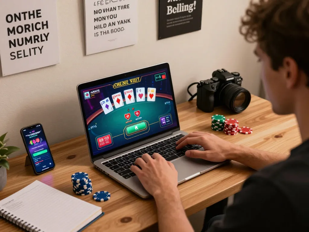 Person engaging with the laptop for an online gaming experience, remarkably focusing on the tập đoàn okwin interface.