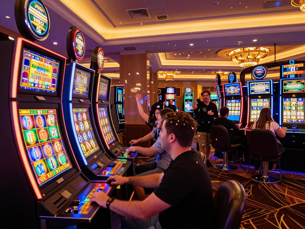 Kuwin players enjoying captivating slot games in a vibrant casino atmosphere.