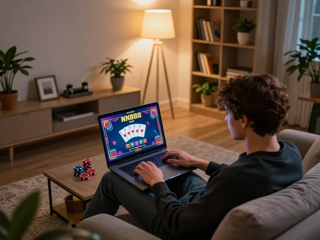 Experience online gaming at NN888 with colorful interface and cozy atmosphere