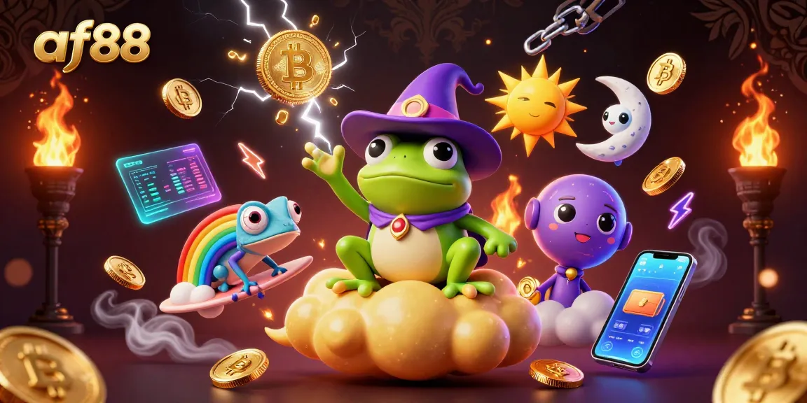 Spin and win at af88 with vibrant 3D illustration showcasing gaming excitement and crypto elements.