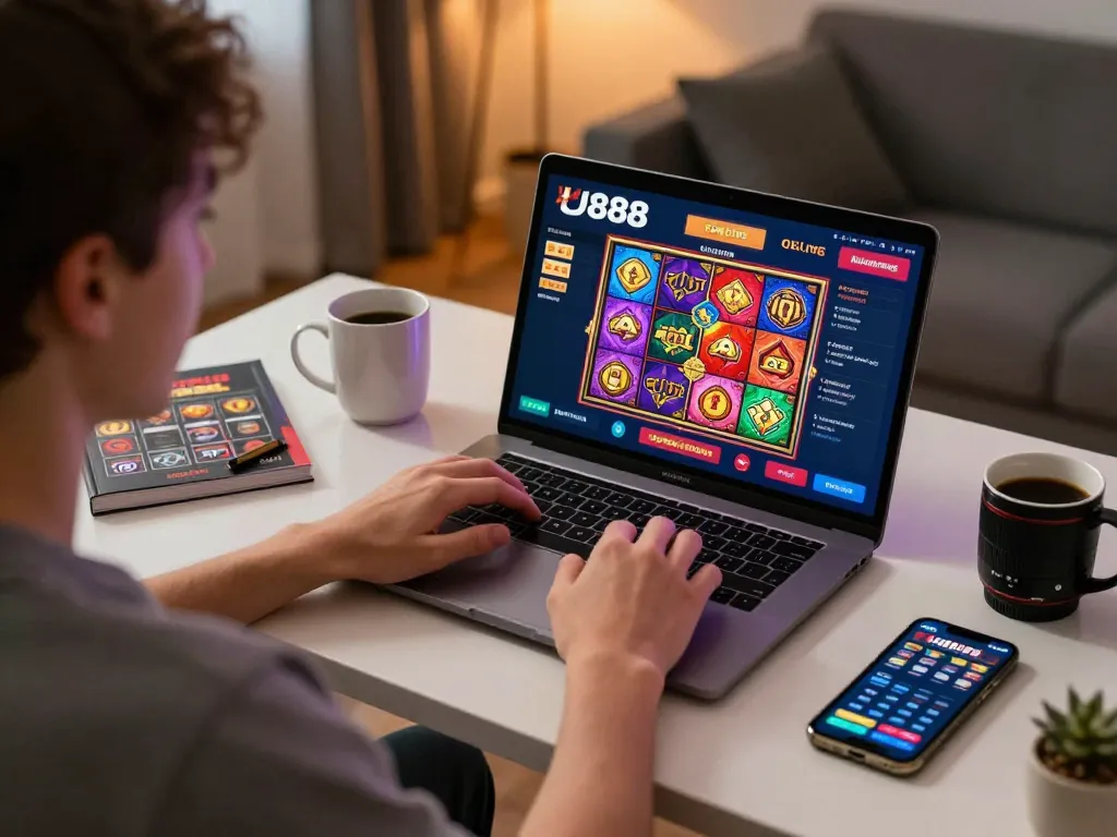Engaging scene of a player enjoying U888 online slots, illustrating modern gaming strategies