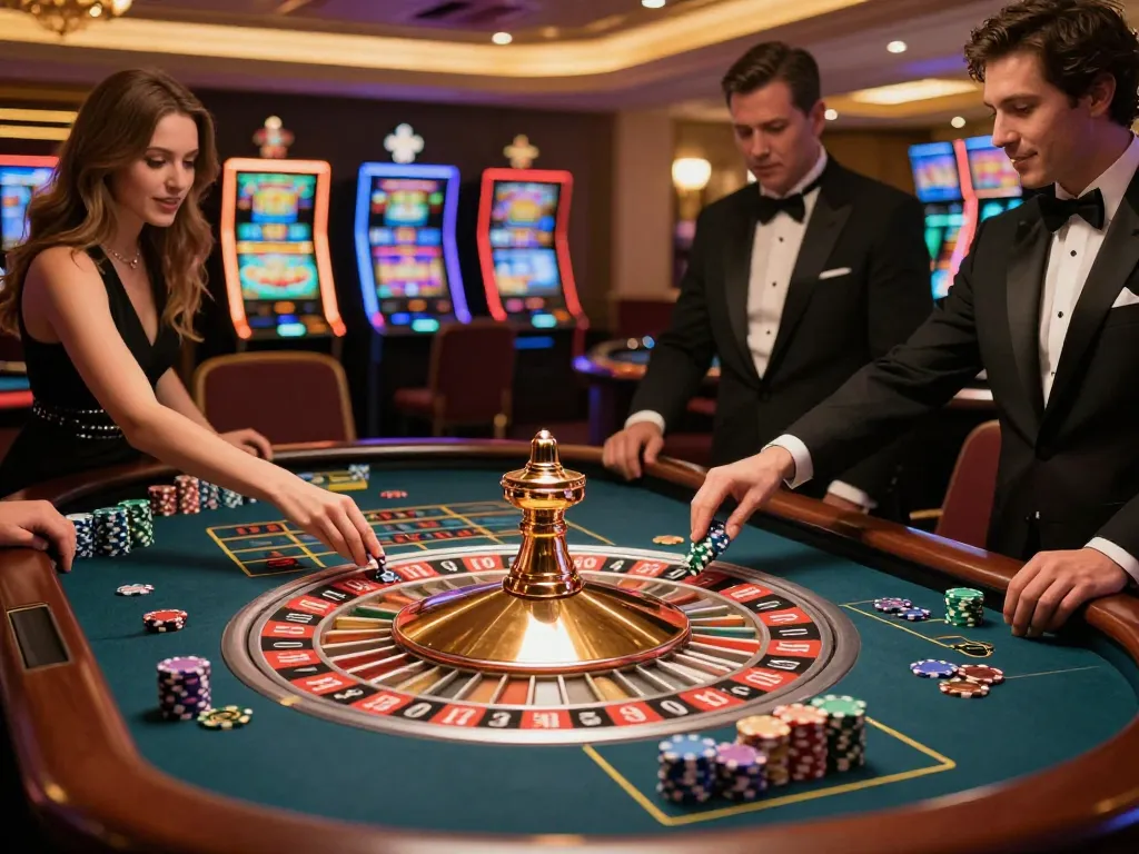 Experience the thrill at tg88 roulette table with players actively placing bets in a luxurious casino setting.
