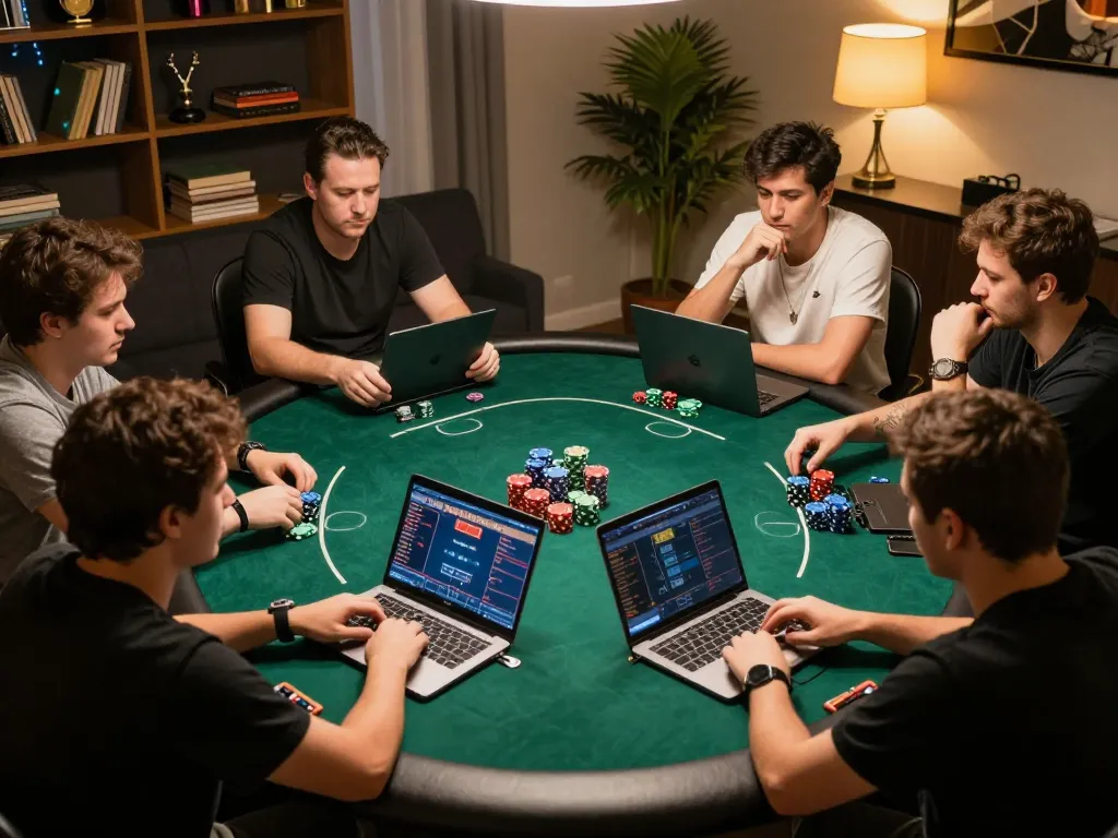 Engaged players participating in a strategic session at B52CLUB's online poker table, focusing on gameplay.
