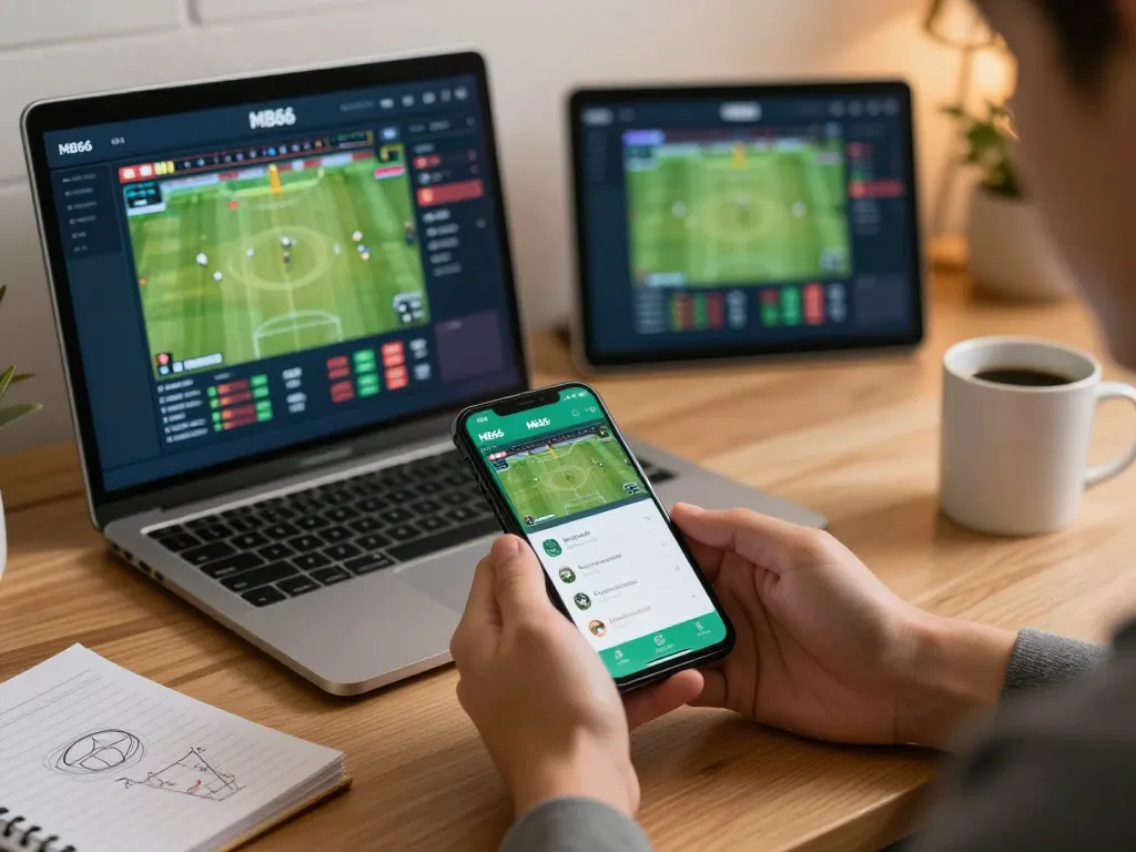 Engaging in real-time sports betting on MB66 mobile app, showcasing dynamic features