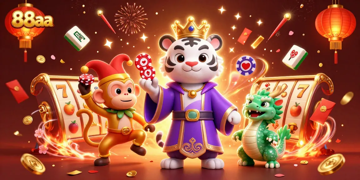 Engage in thrilling gameplay at 88aa with vibrant characters and festive elements highlighting slot jackpots.