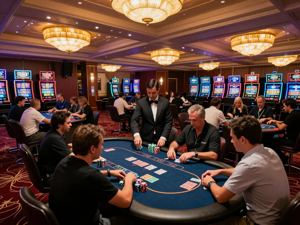 Players enjoying poker at 555win casino with vibrant atmosphere and engaging gameplay.