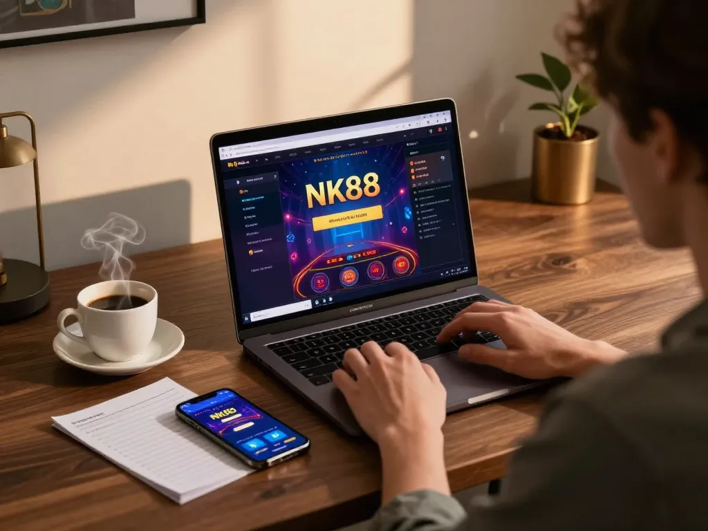Navigating the NK88 casino interface on a laptop during an online gaming session.