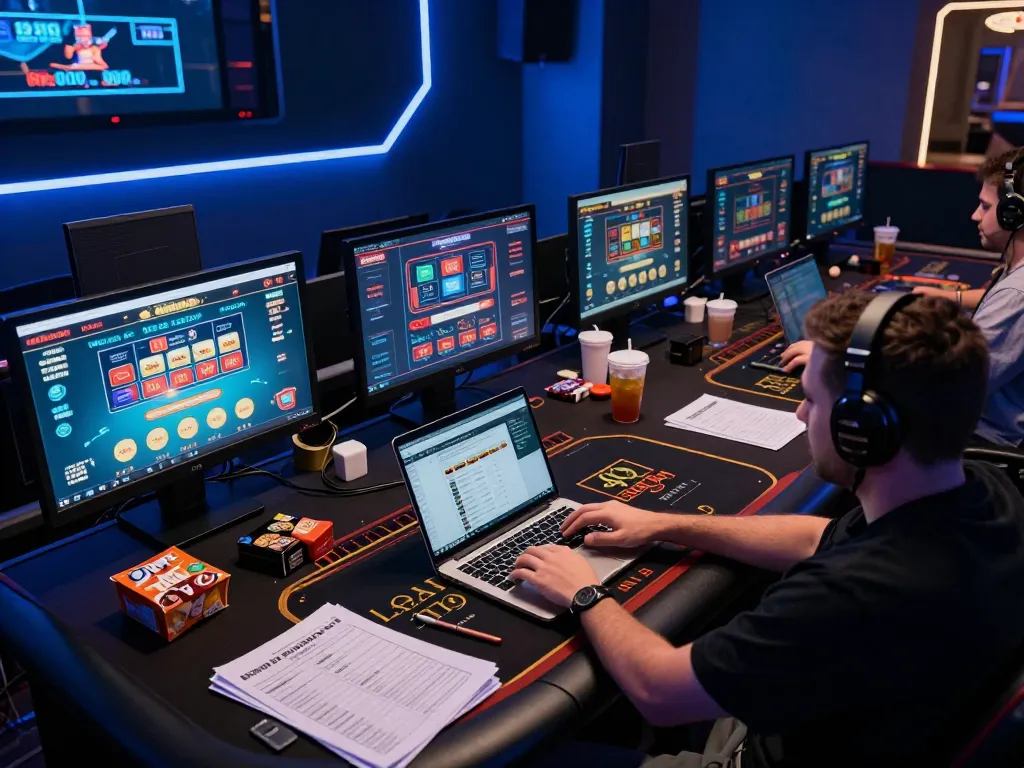 Player engaging in live LV88 dealer games on a laptop, surrounded by gaming strategy notes and snacks