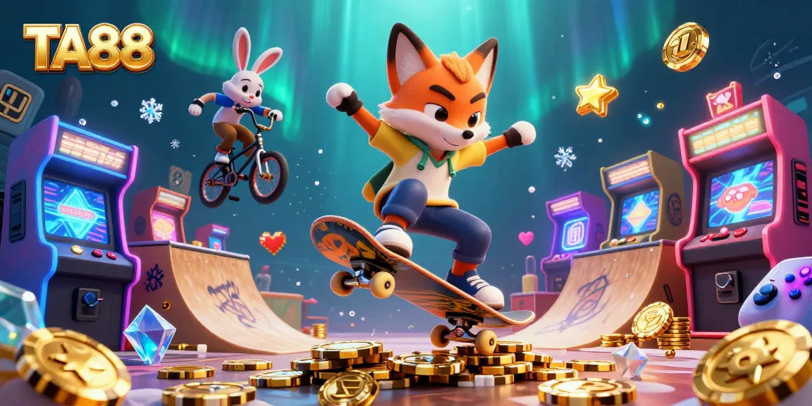 Watch a TA88-themed cartoon fox perform tricks in a vibrant casino atmosphere.