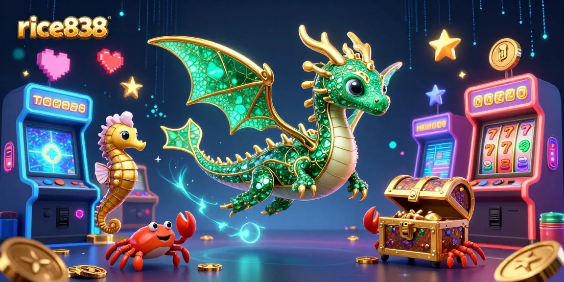 Experience the thrill of rice838's exciting slots with a vibrant and magical casino scene.