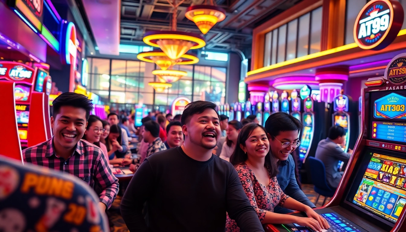 Exciting gaming scene at AT99娛樂城 featuring players immersed in games.