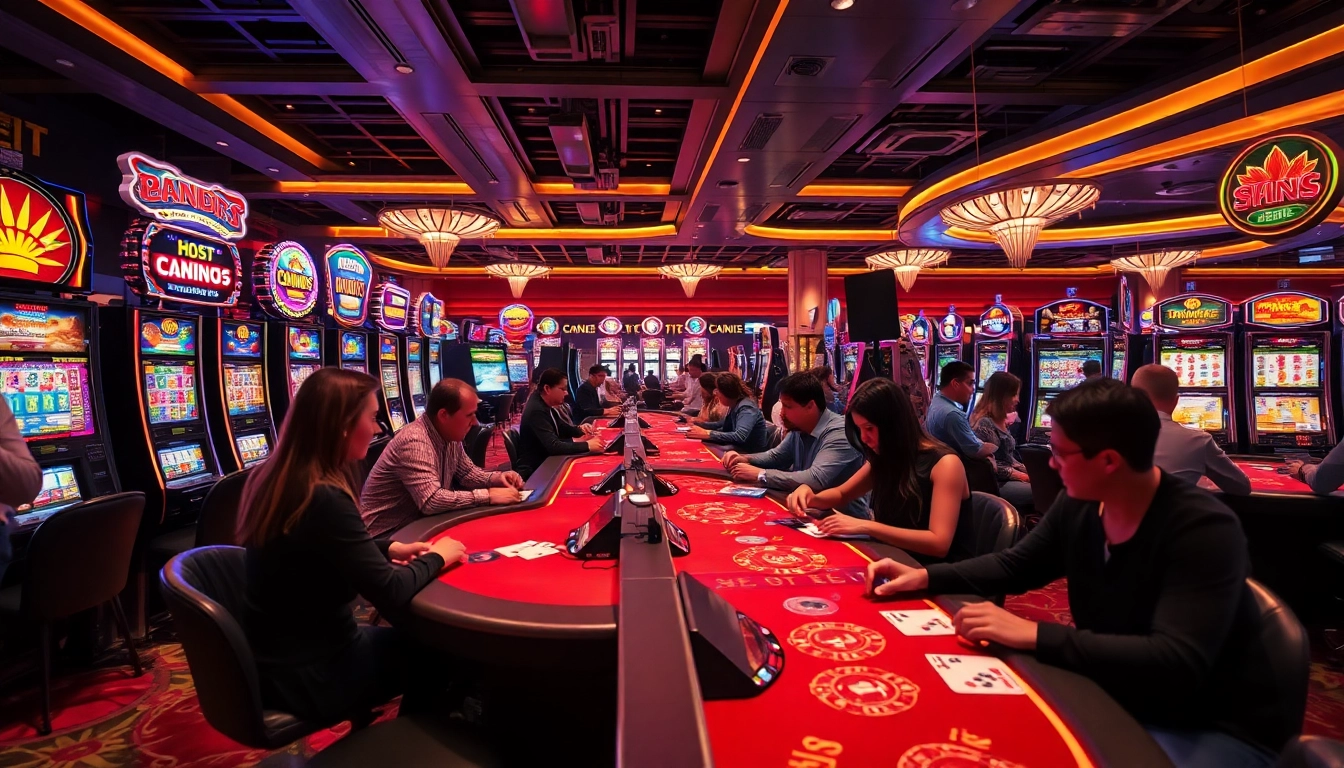 Betrupi ile modern bir casinoda oyun oynayan oyuncuların enerjik ortamı.