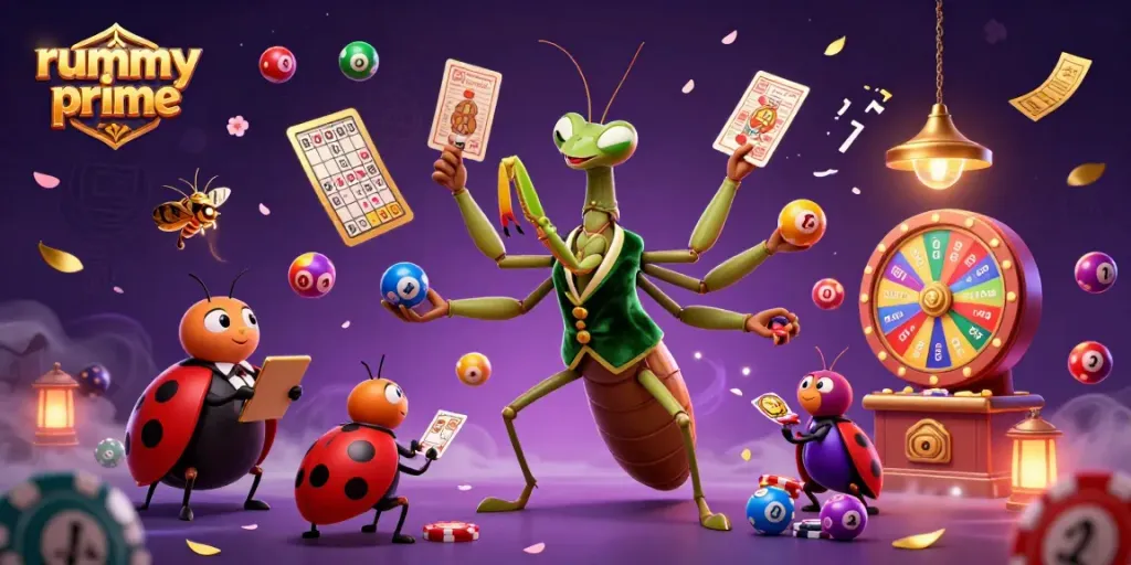 Engage with rummy prime as a giant card sharp and ladybug pit boss navigate a vibrant online casino.
