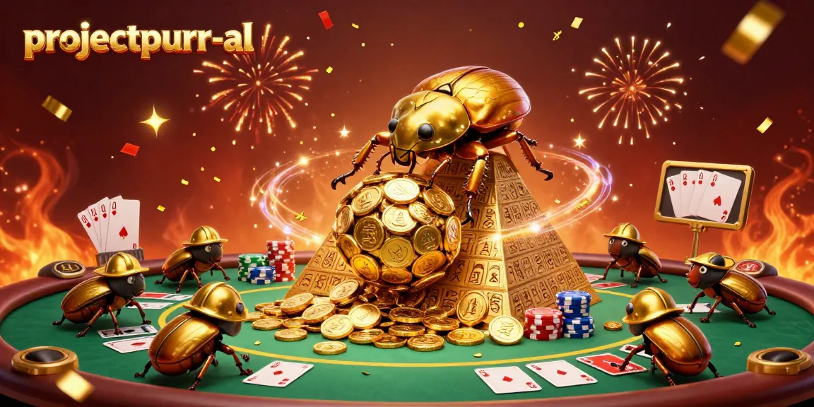 Spin the jackpots with projectpurr-al in this vibrant casino scene featuring golden coins and poker action.