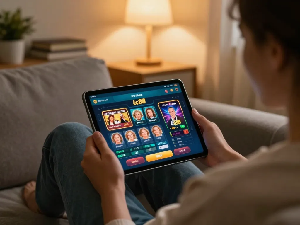 Player enjoying the lc88 app for online gambling on a cozy tablet setup at home