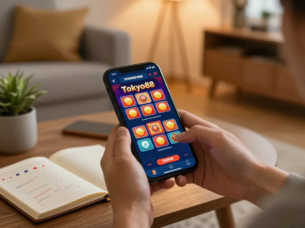Permainan yang menarik di aplikasi mobile tokyo88, menampilkan slot online dengan antarmuka yang detail.