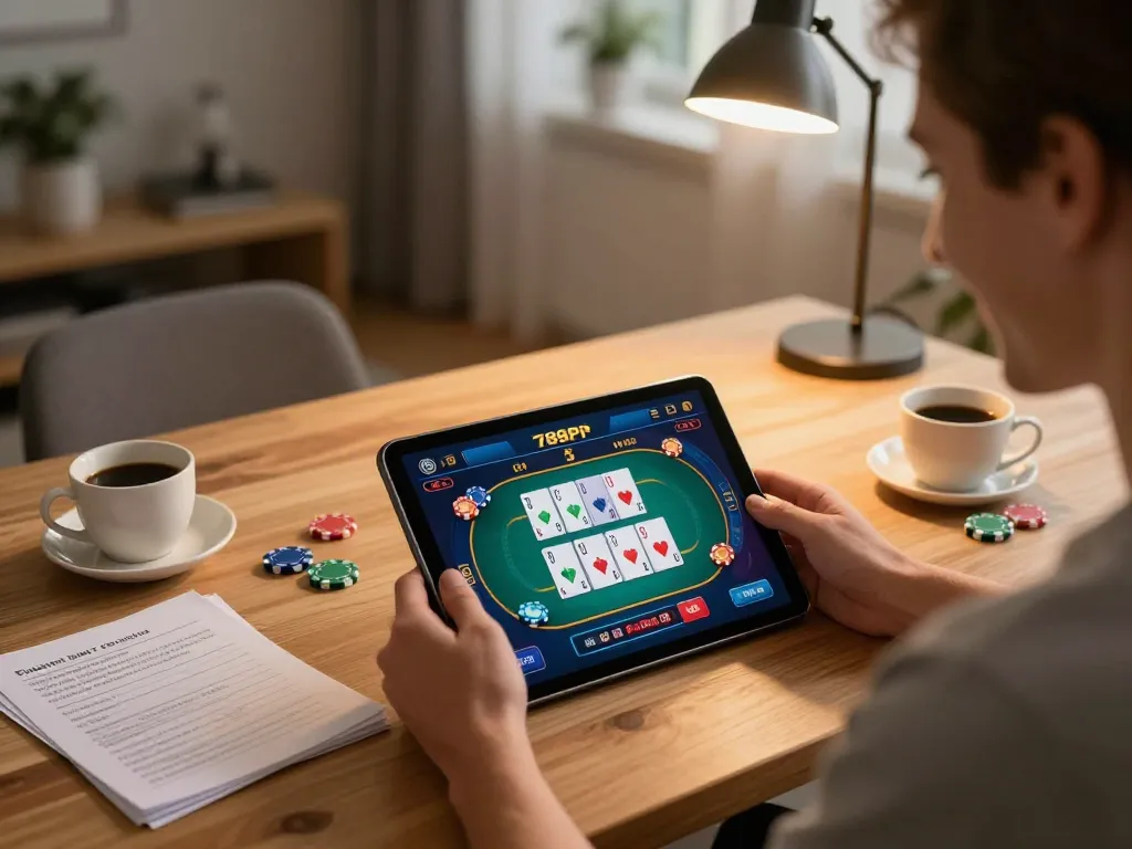 Engaging online poker gameplay on 789P casino platform from a cozy home setting