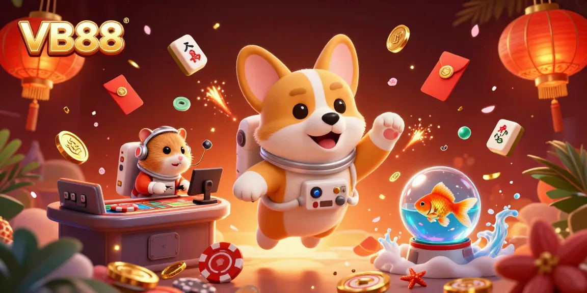 Experience the excitement of VB88 at a space casino with floating treasures and vibrant characters.