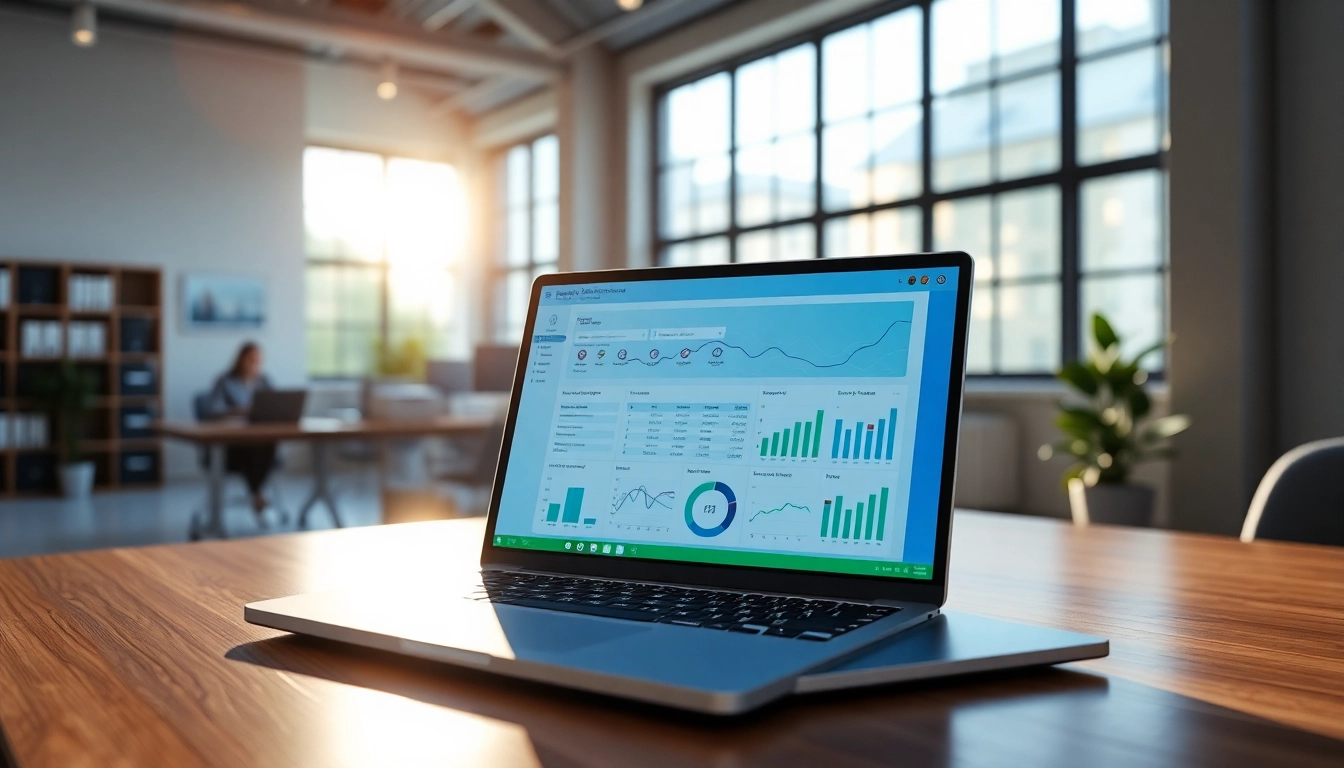 Analyze supply chain management software on a sleek laptop amidst vibrant graphs for decision-making.