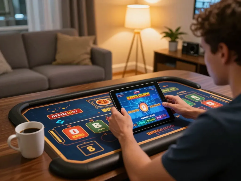 Player enjoying strategic gameplay at open88 online casino in a cozy home setting.