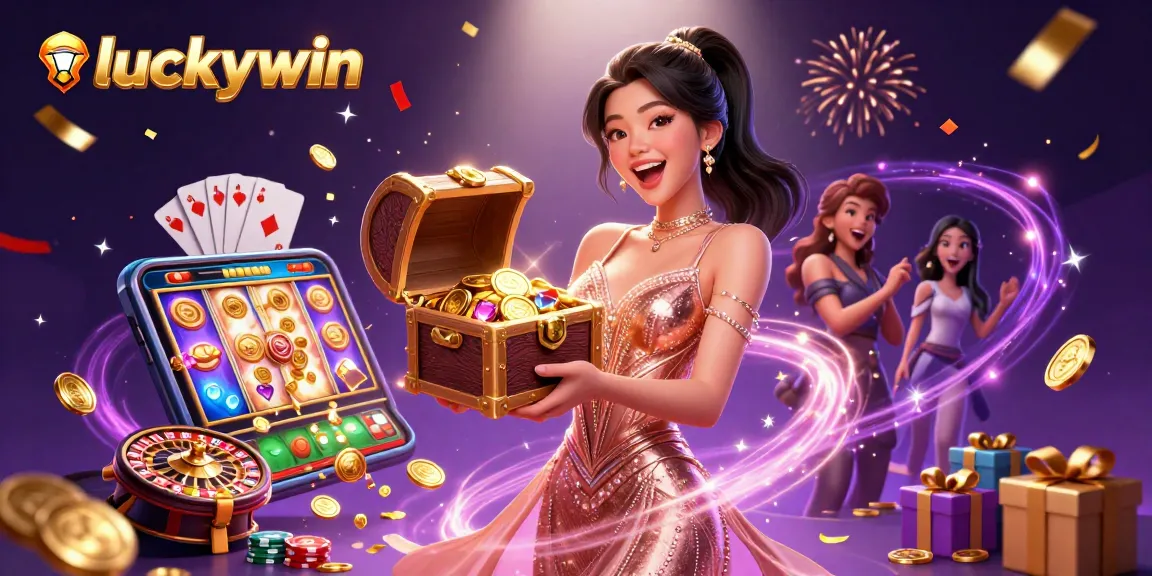 Experience luckywin with a stunning treasure chest overflowing with riches and exciting games in vibrant celebration.