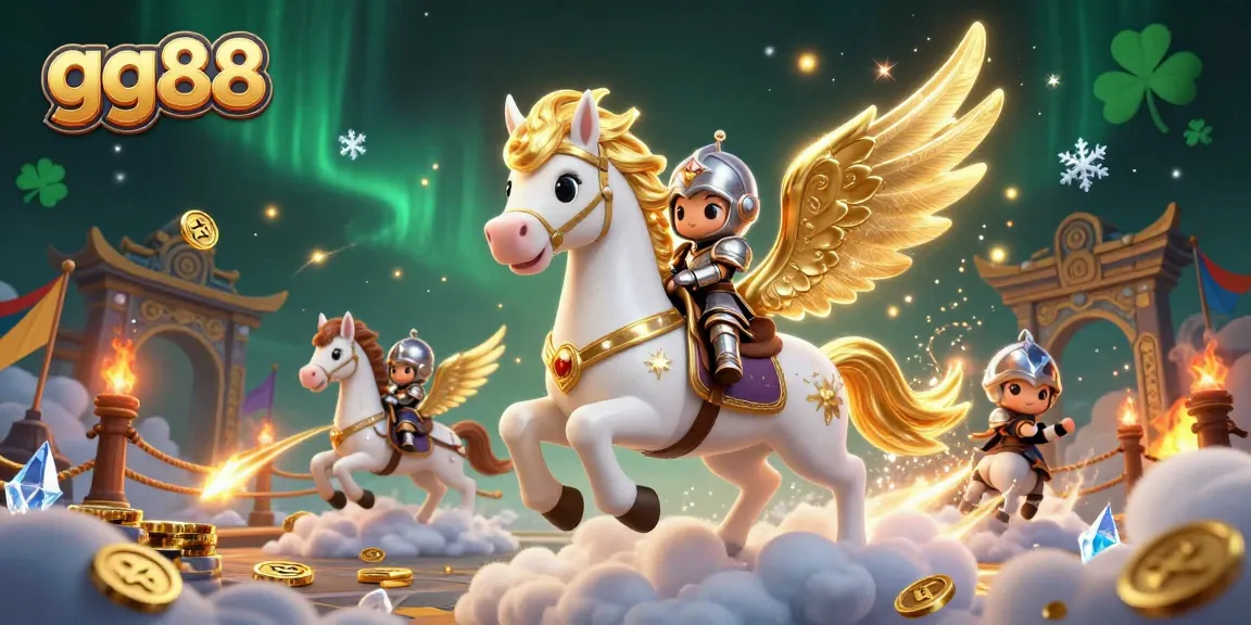 Experience the thrilling wins at gg88 as the celestial horse and knight soar through a vibrant casino theme.
