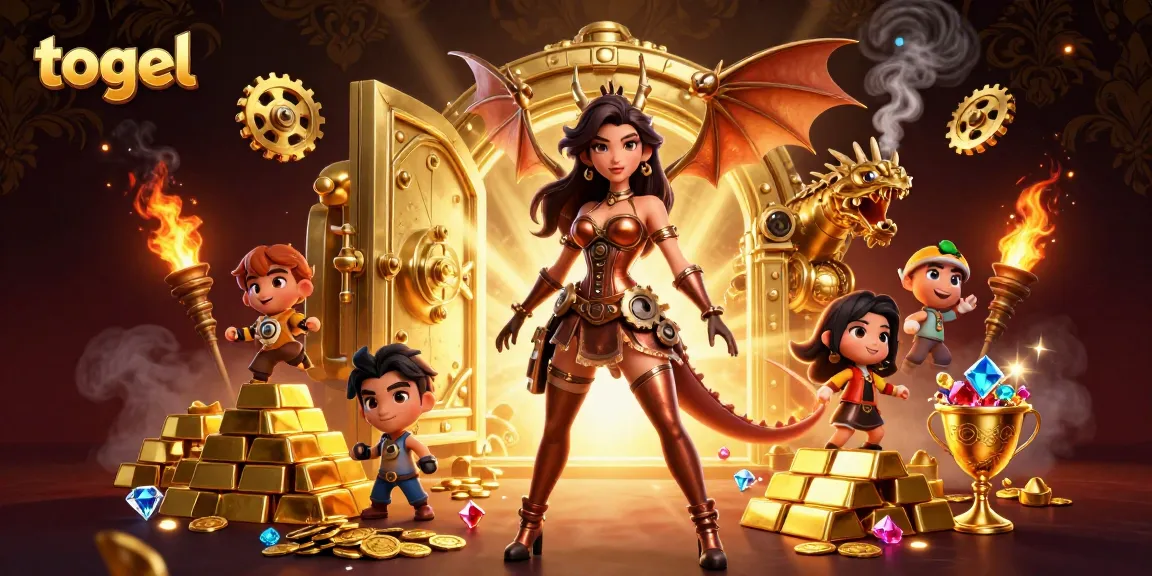 Experience thrilling togel gameplay with a woman in a steampunk dress and a clockwork dragon.