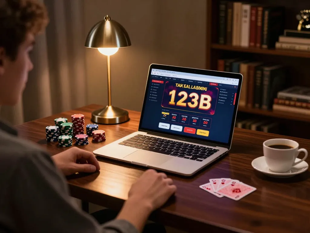 Engaged player exploring online casino games at 123B for exciting betting experiences.