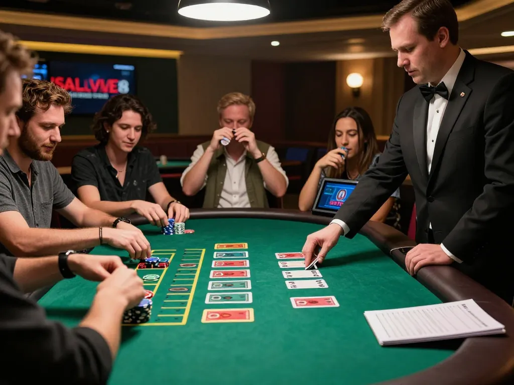 Engaging live dealer game at ASIALIVE88, showcasing Link Alternatif Asialive88 on tablet, highlighting exciting gambling action.