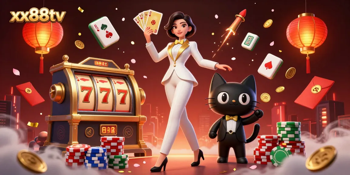 Experience the thrill of winning with xx88tv's engaging casino scene featuring a glamorous dealer.