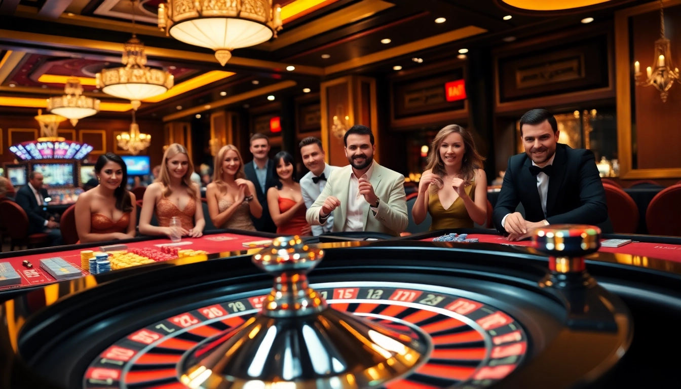Engaging gamers enjoying AT99娛樂城 at an elegant casino table filled with excitement.