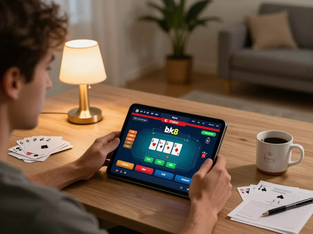 Player engaging with the bk8 app for online poker, showing game interface and personal betting notes.