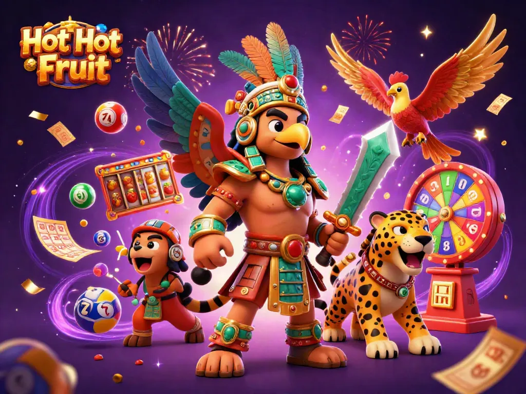 เกมสล็อต Hot Hot Fruit ที่เต็มไปด้วยสัญลักษณ์และโบนัสมากมายในภาพประกอบสามมิติ
