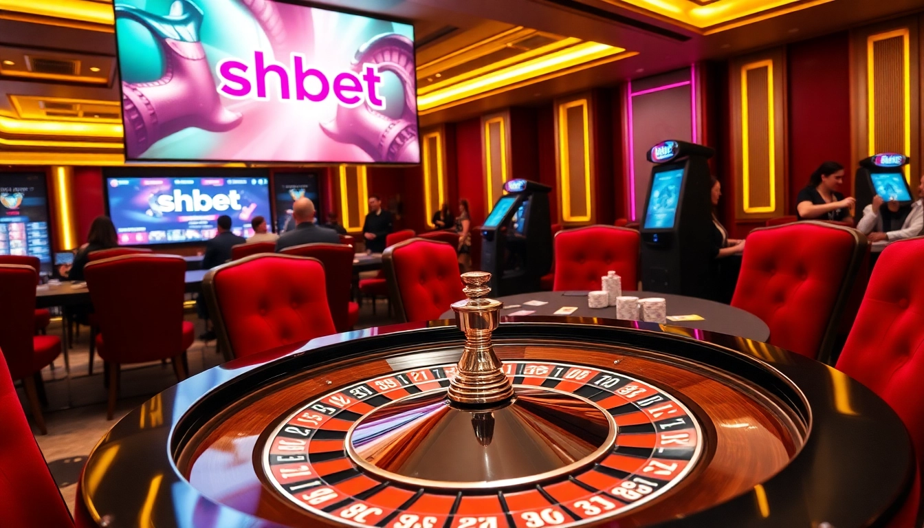 shbet players enjoying a thrilling casino experience at a stylish poker table.