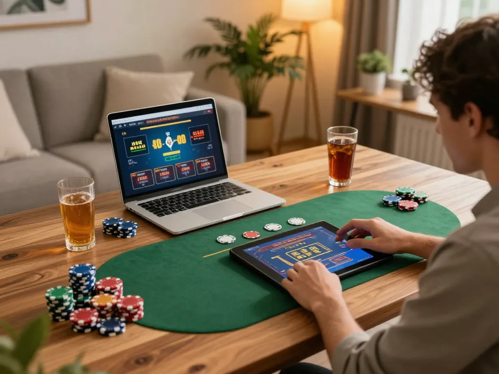 Player engaging with live dealer game on tablet while enjoying responsible gaming with Nk888.