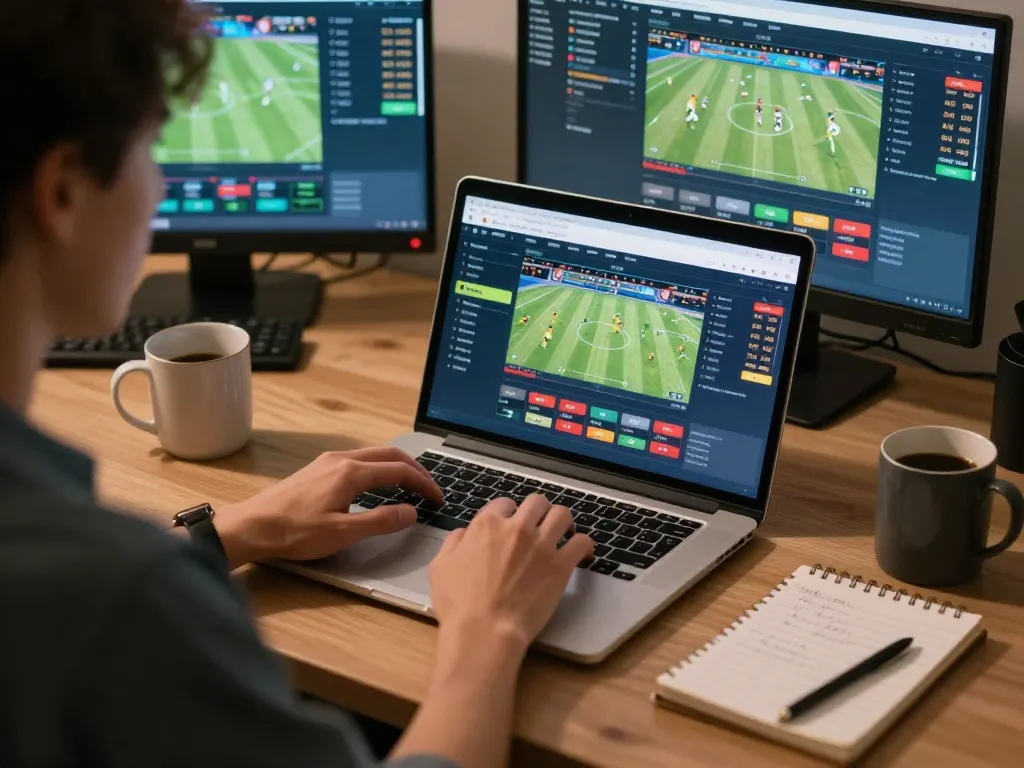 Kèo nhà cái 5 live action of sports betting on a laptop, showcasing dynamic odds updates and user engagement.